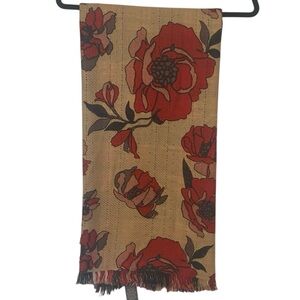 VINCE CAMUTO Red Black Cream Tan Floral Plaid Reversible Fringed NWT Scarf
